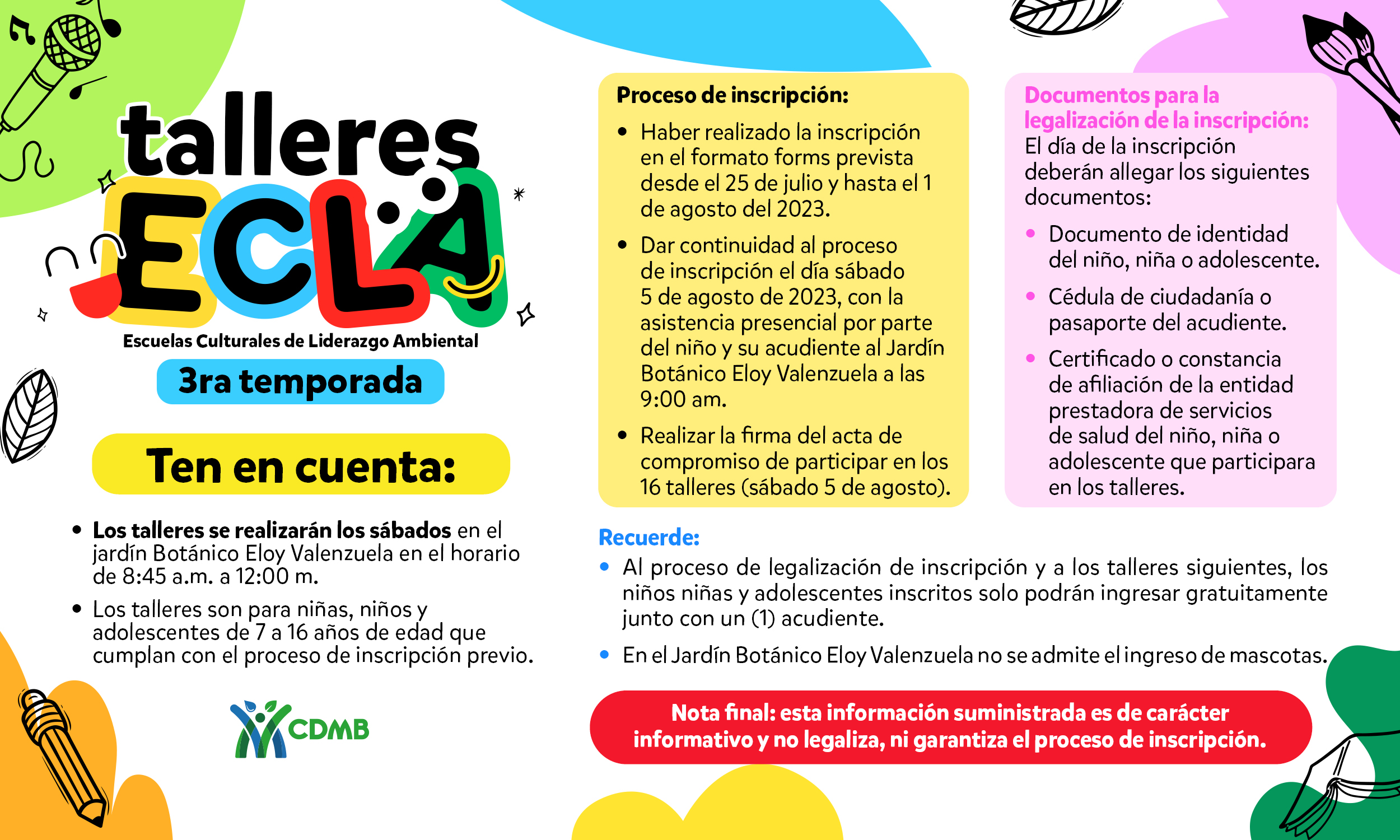Muy pronto inicia la tercera versión de los talleres de la Escuela Cultural de Liderazgo Ambiental - ECLA-